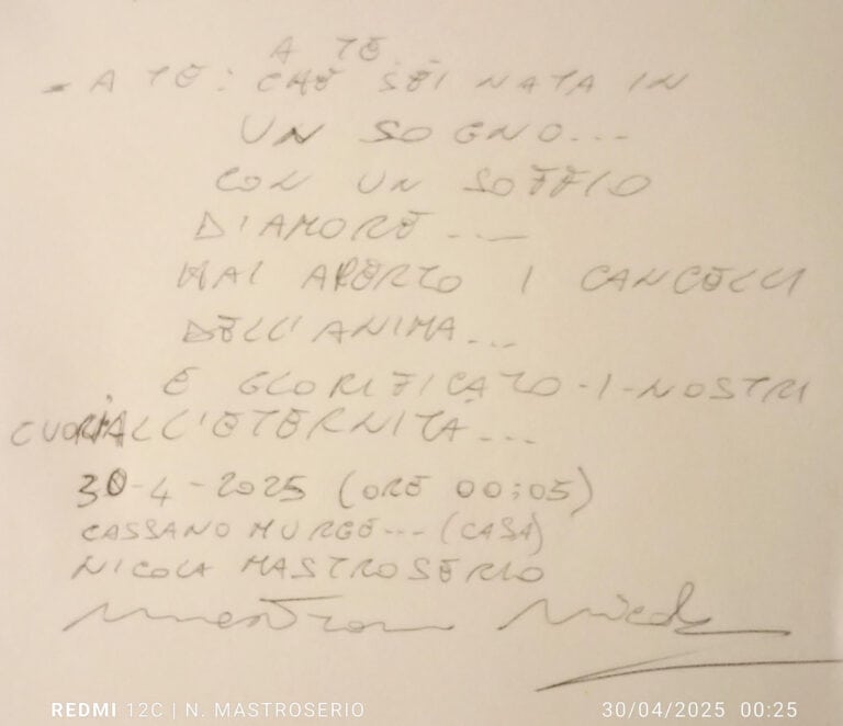 Hand written poem - To You by Nicola Mastroserio
