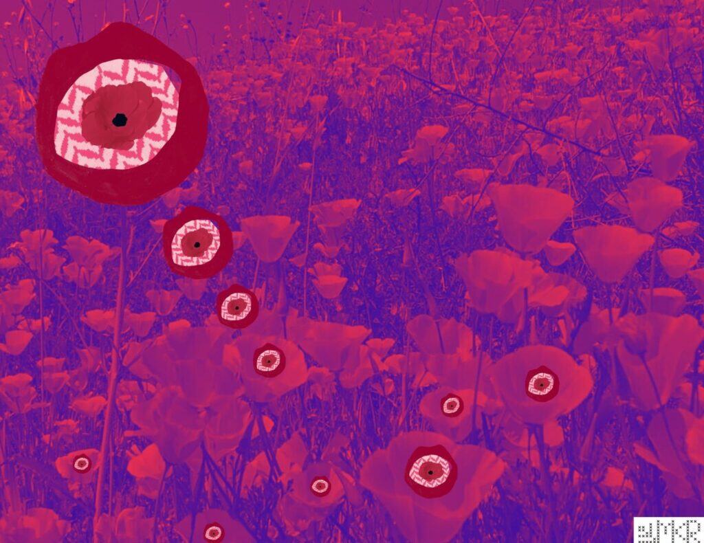 Whispers' Scream Art - Poppies on a purple background