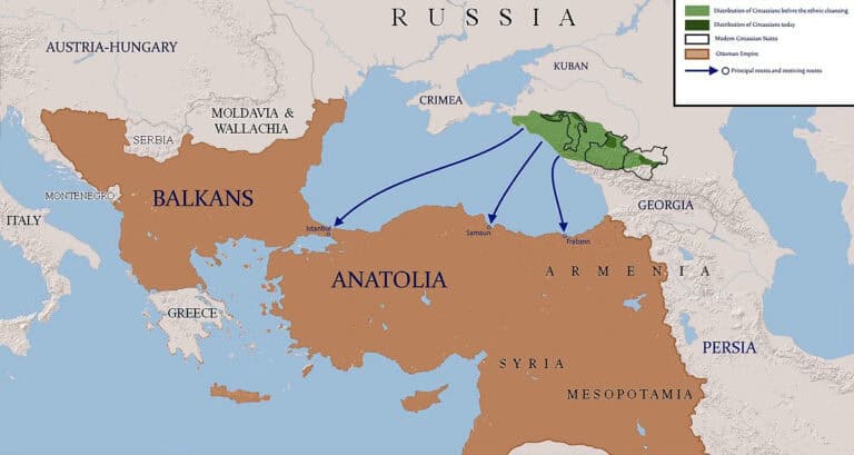 Map of RTesettlement of Circassians into Ottoman Empire
