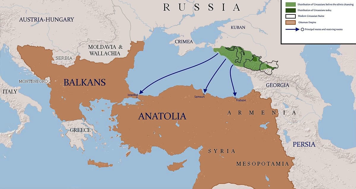 Map of RTesettlement of Circassians into Ottoman Empire